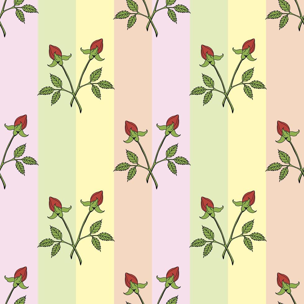 de patrones sin fisuras con capullos de rosas rojas sobre fondo multicolor pastel. imagen vectorial vector