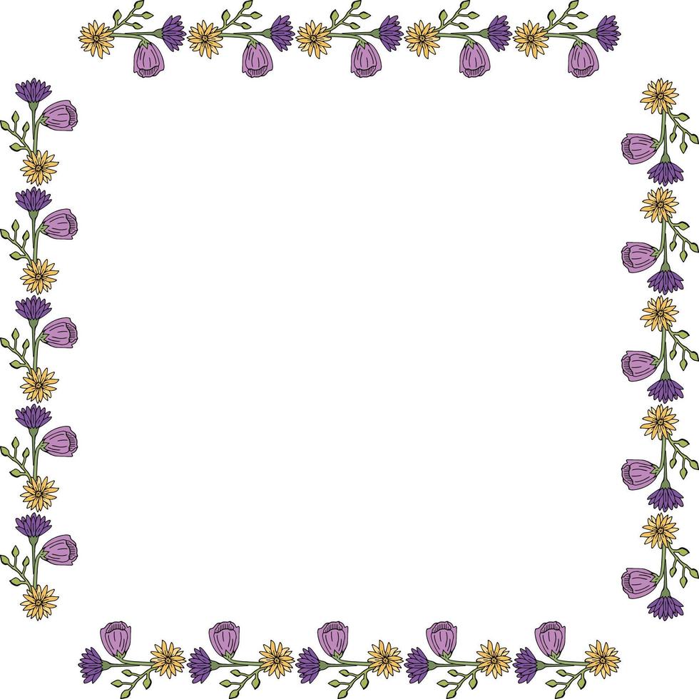 Square frame with summer flowers on white background. Vector image.