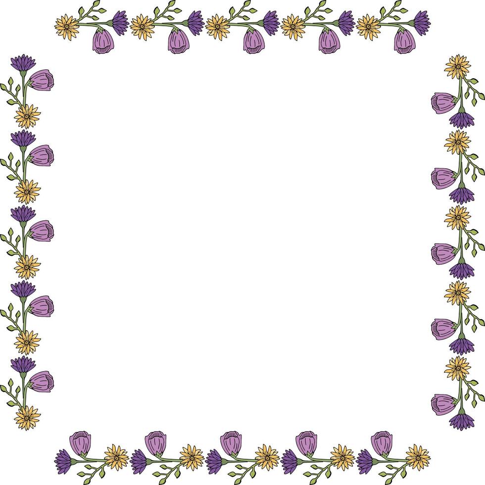 Square frame with summer flowers on white background. Vector image.