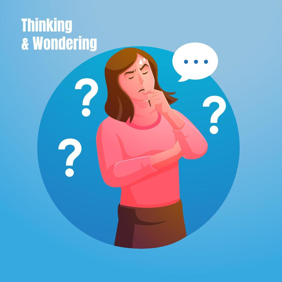 a woman thinks and asks with a speech bubble symbol vector