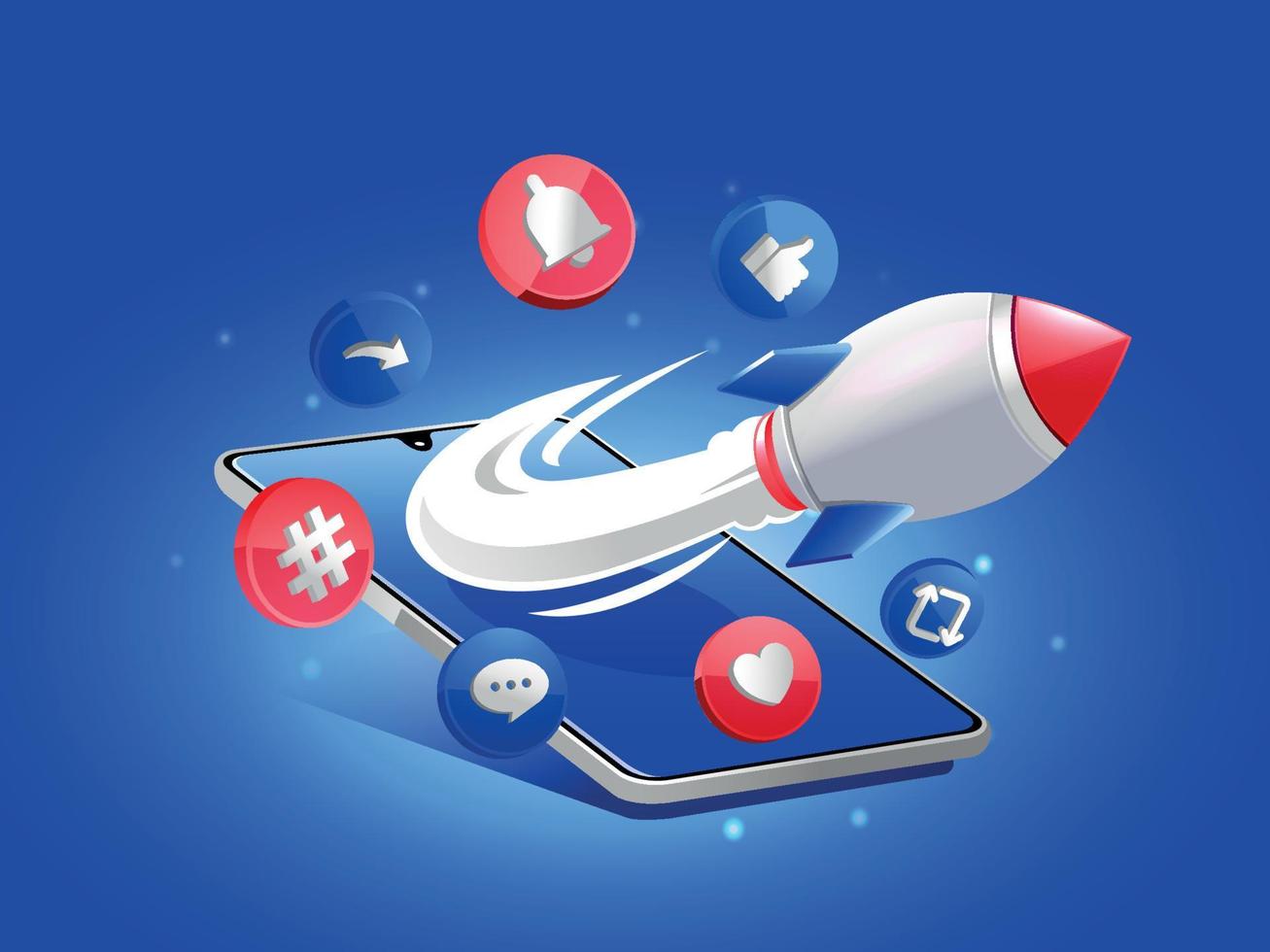 Boost posts social media with rocket and smartphone vector