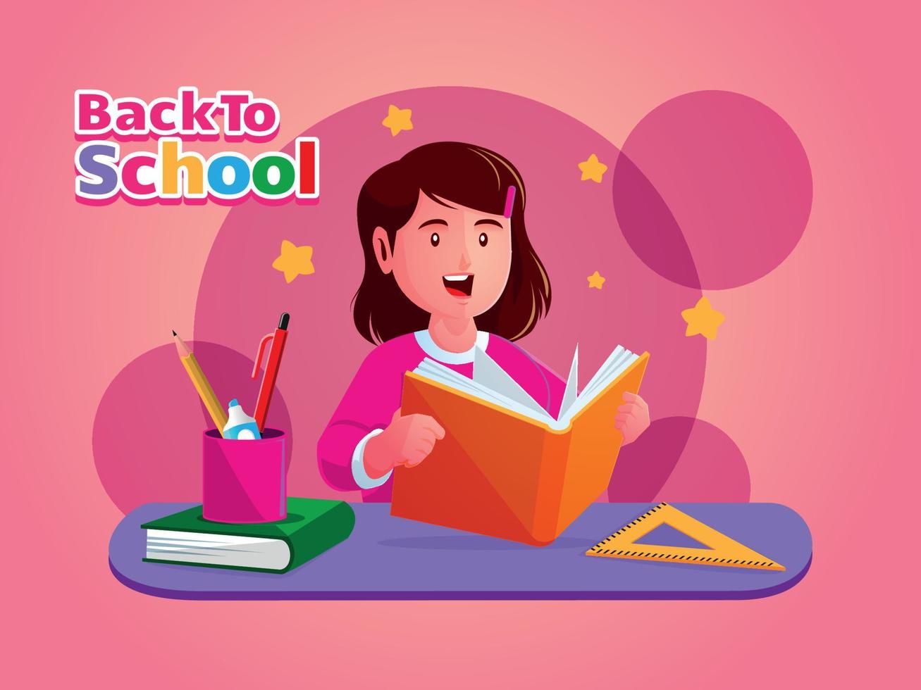 a little girl reading a back to school book vector