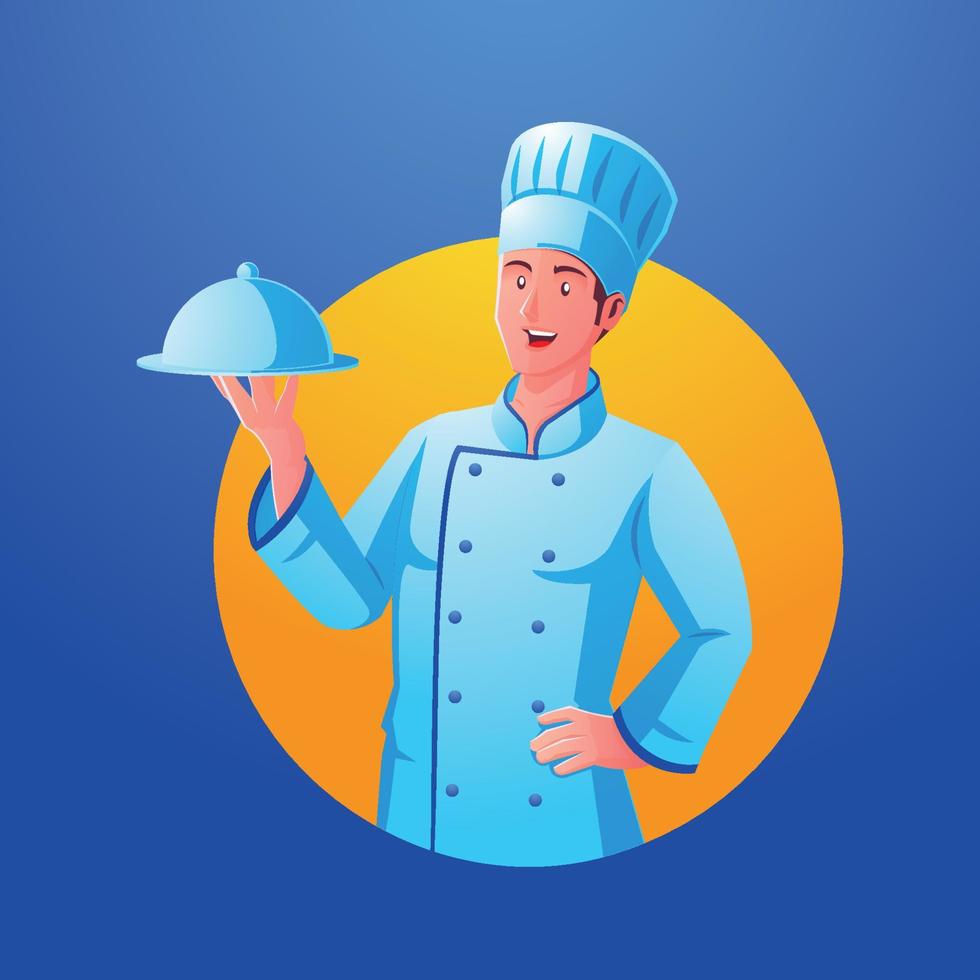 a male chef brings delicious dishes vector