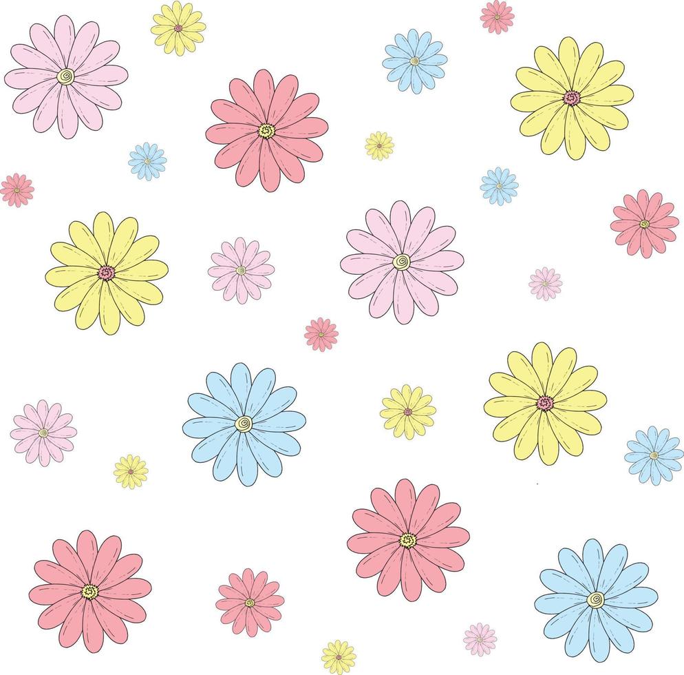 Multicolored flowers on white background. Cute elements for your design vector