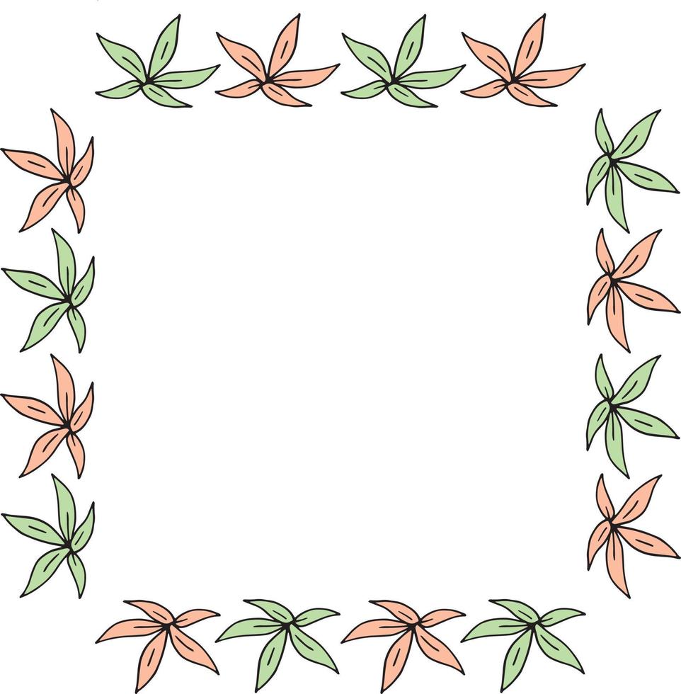 Square with bright floral elements. Vector on white background for your design.