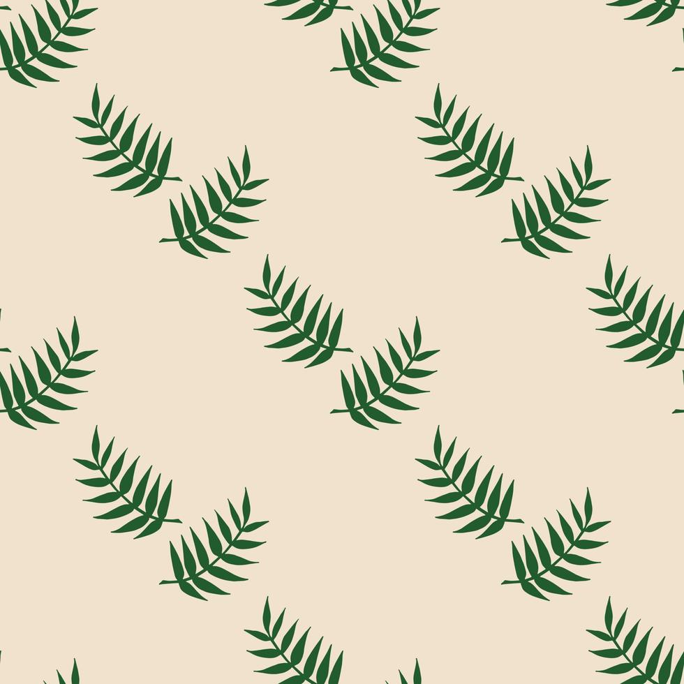 Seamless pattern with cozy green branches on light beige background for fabric, textile, clothes, tablecloth, post cards and other things. Endless background for your design. Vector image.