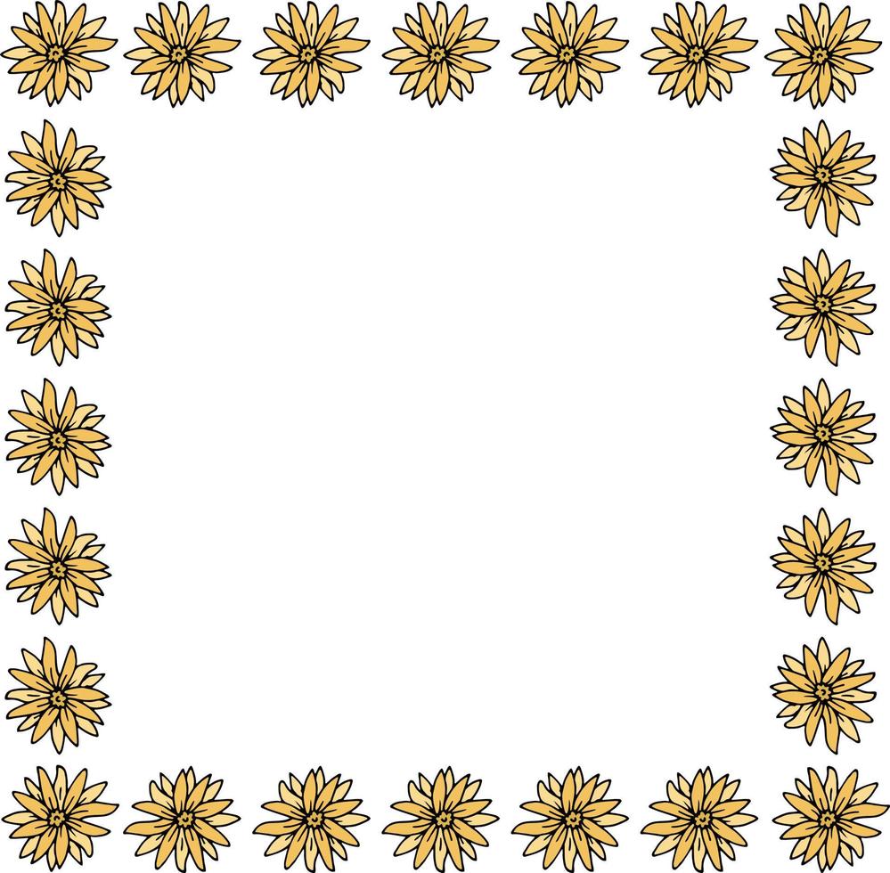 Square frame with yellow flowers on white background. Vector image.