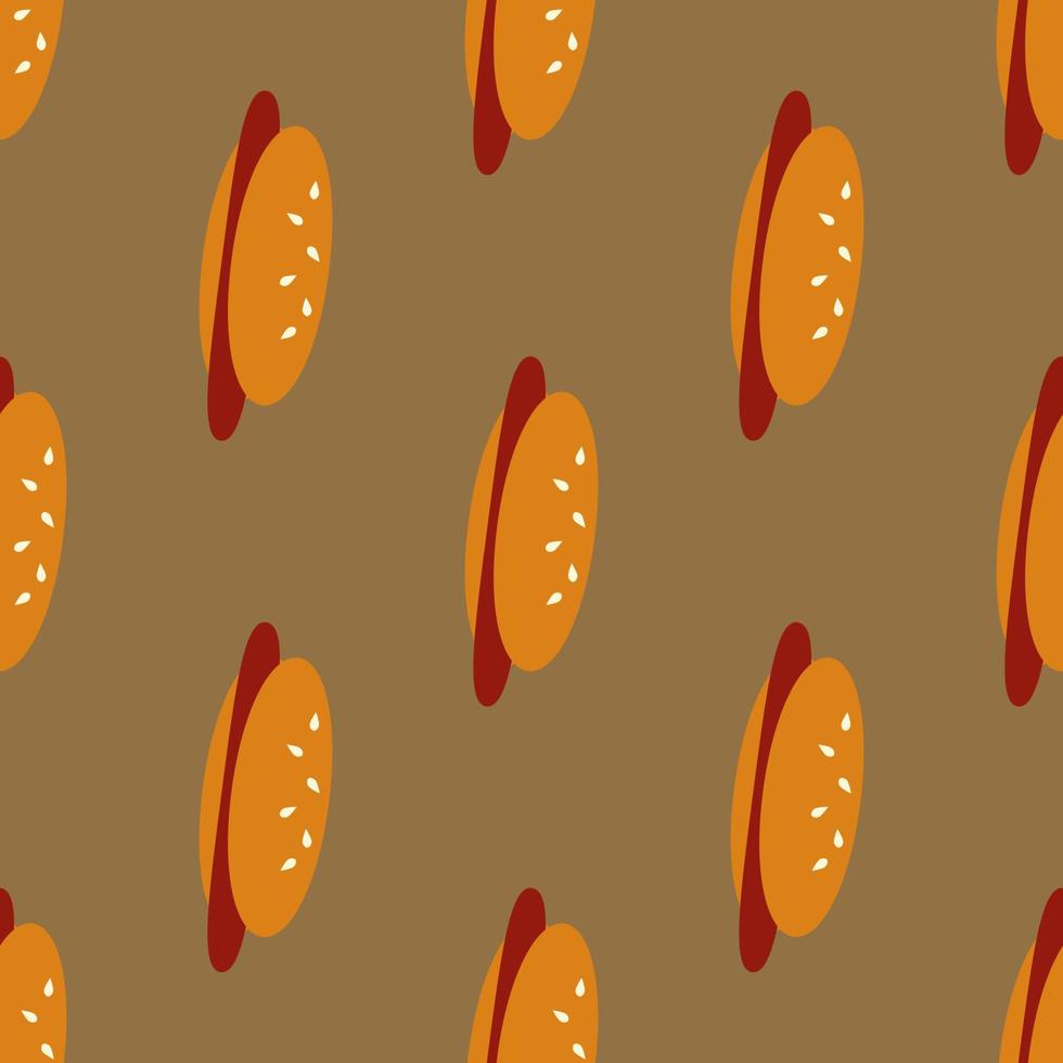 Seamless pattern with hot dog on gray-brown background. Vector image.