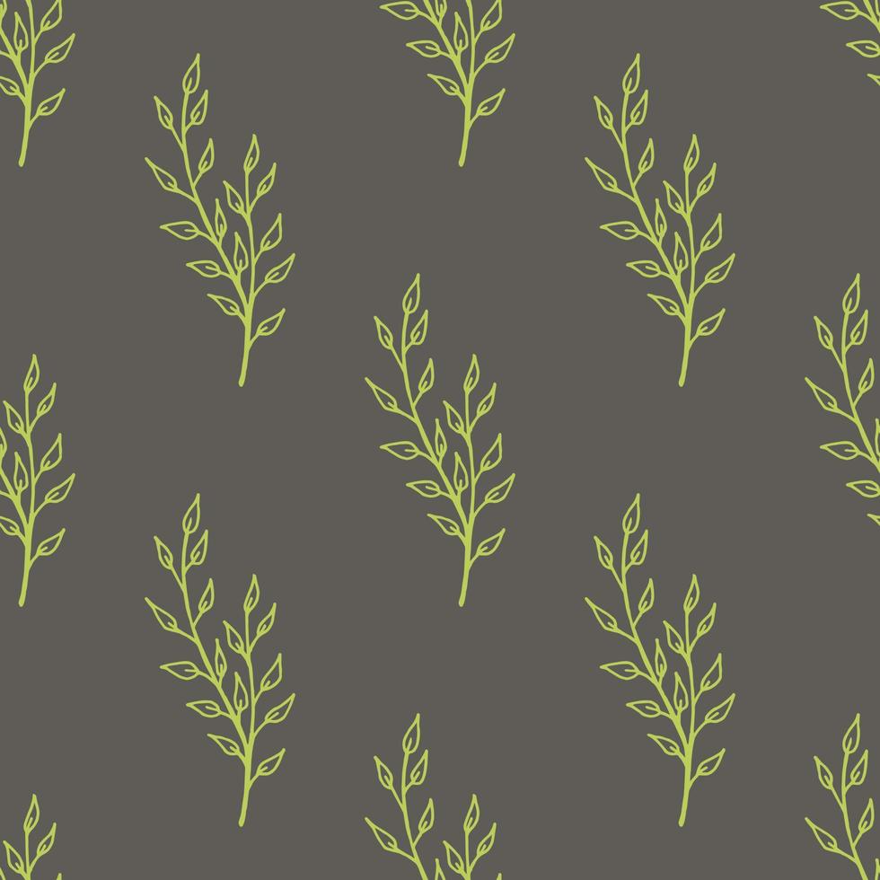 Seamless pattern with exquisite green branches on gray background for  fabric, textile, clothes, blanket, scrapbooking and other things. Vector image.