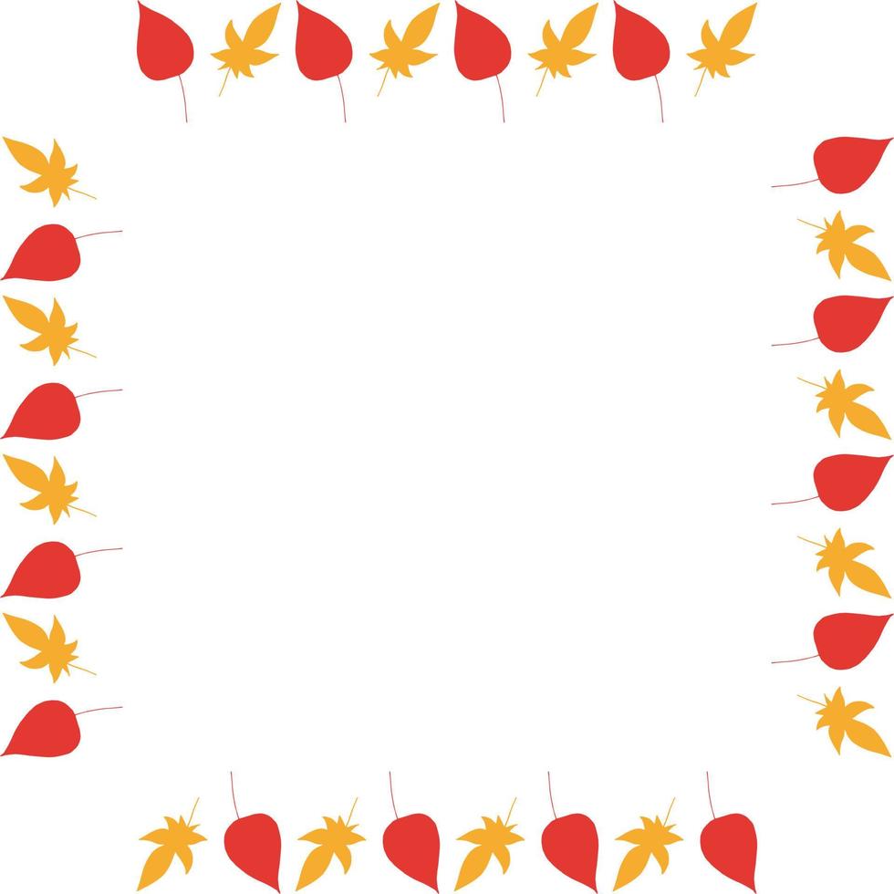 Square frame with vertical red and orange leaves on white background. Isolated wreath for your design. vector