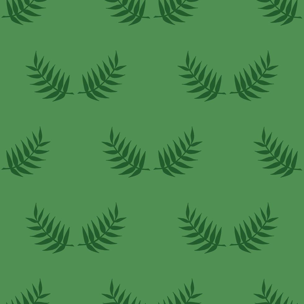 Seamless pattern with green branches on green background for fabric, textile, clothes, tablecloth, post cards and other things. Endless background for your design. Vector image.