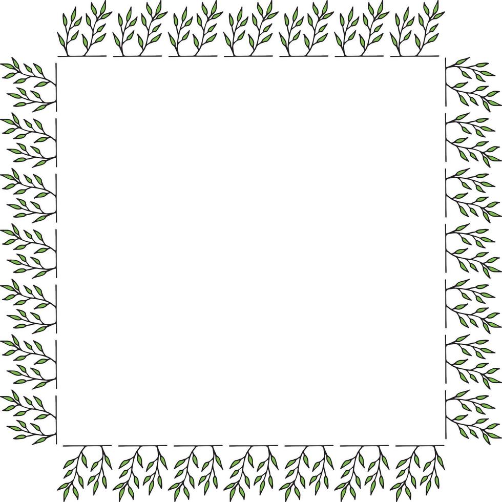 Square frame with green branches. Isolated wreath on white background for your design vector