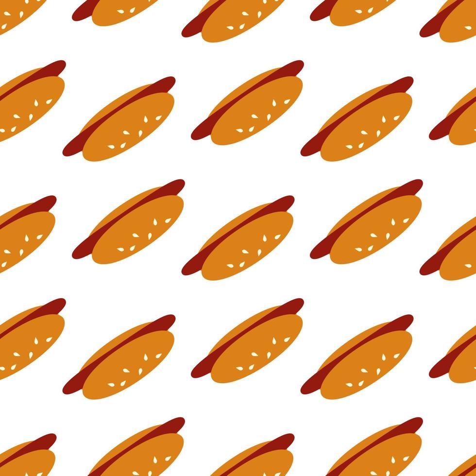 Seamless pattern with hot dog on white background. Vector image.