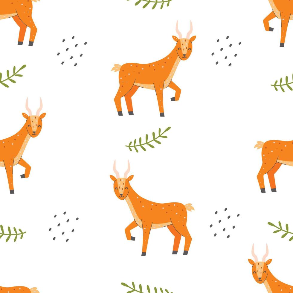 Seamless pattern with cute gazelle on a white background. Vector childish illustration