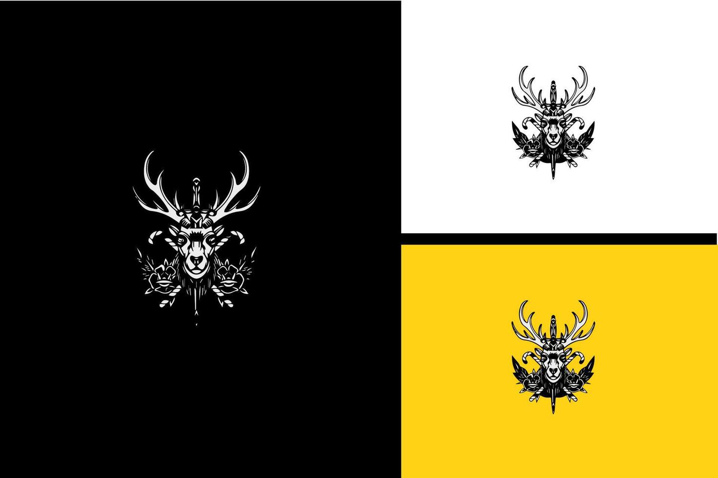 deer and flower vector black and white