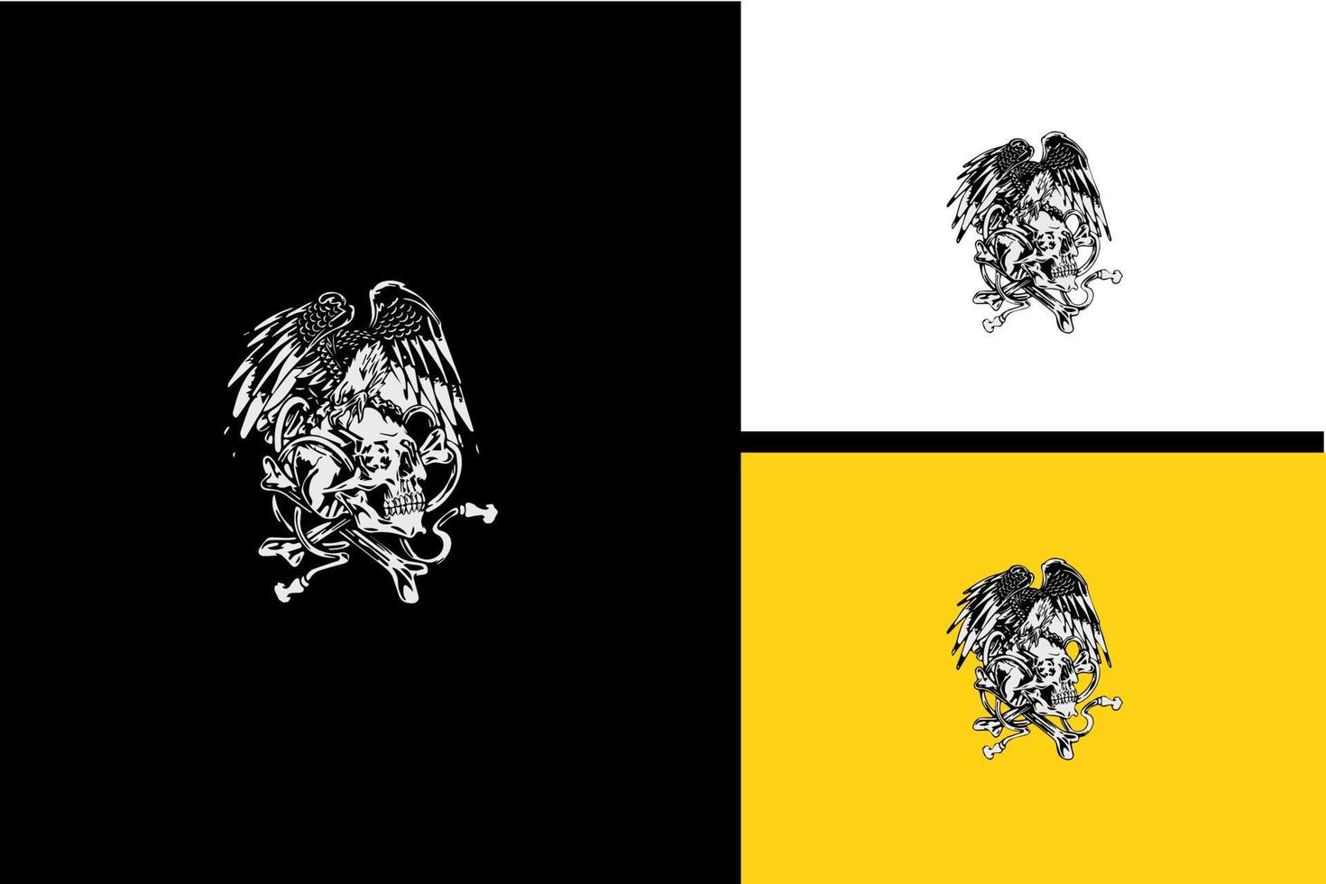 águila y cabeza cráneo vector blanco y negro