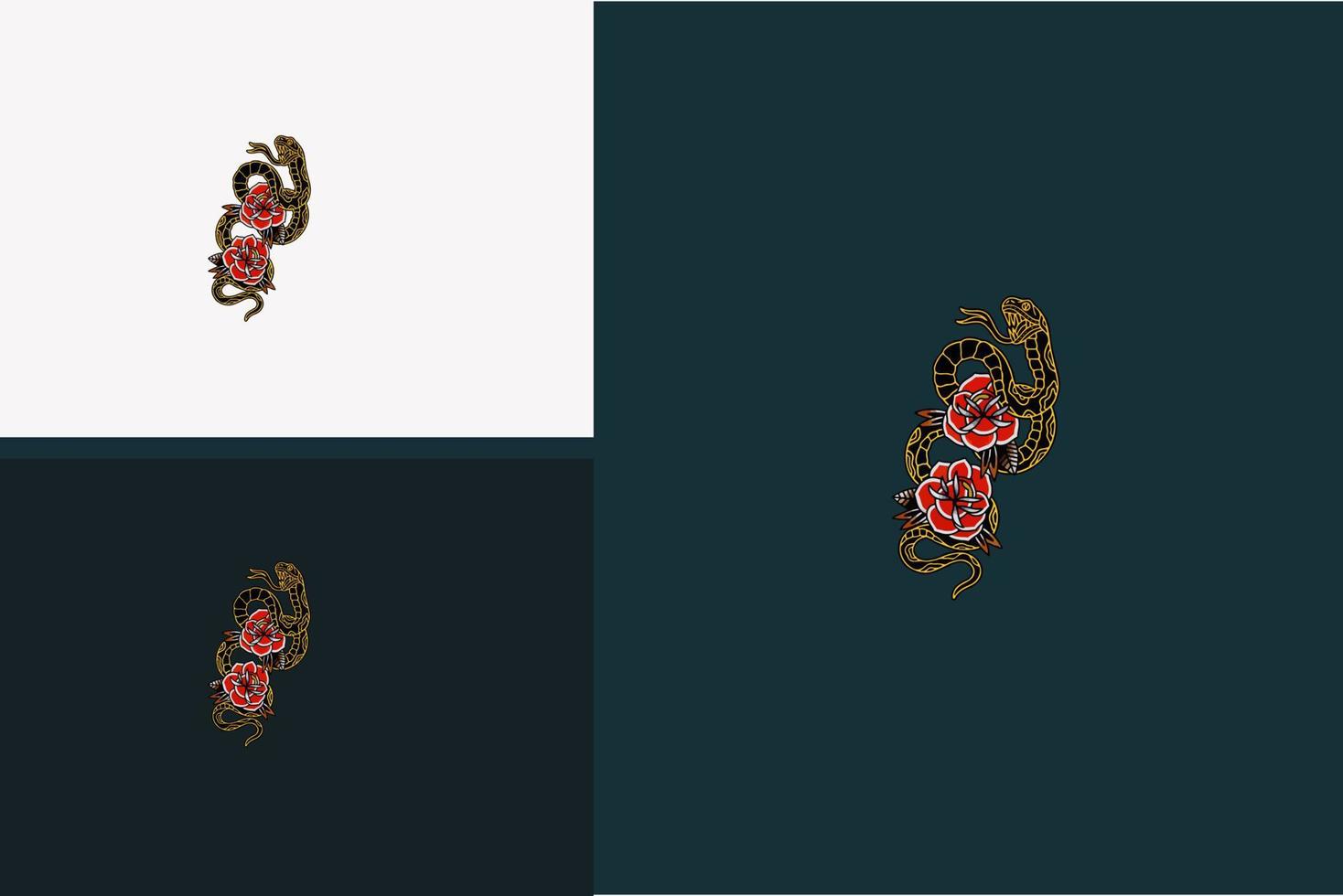 snake and red rose flower vector design