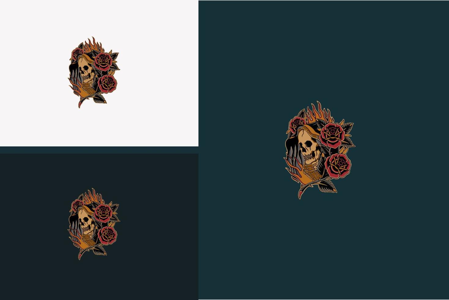 head skull and red rose flower vector illustration design