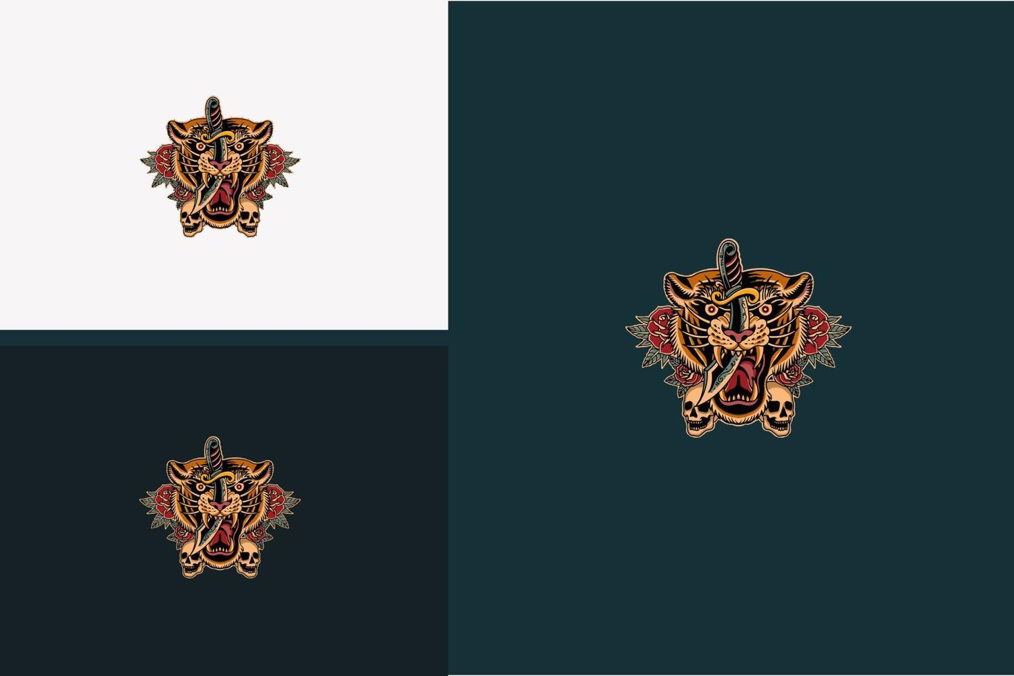 logo cabeza tigre y espada vector diseño plano