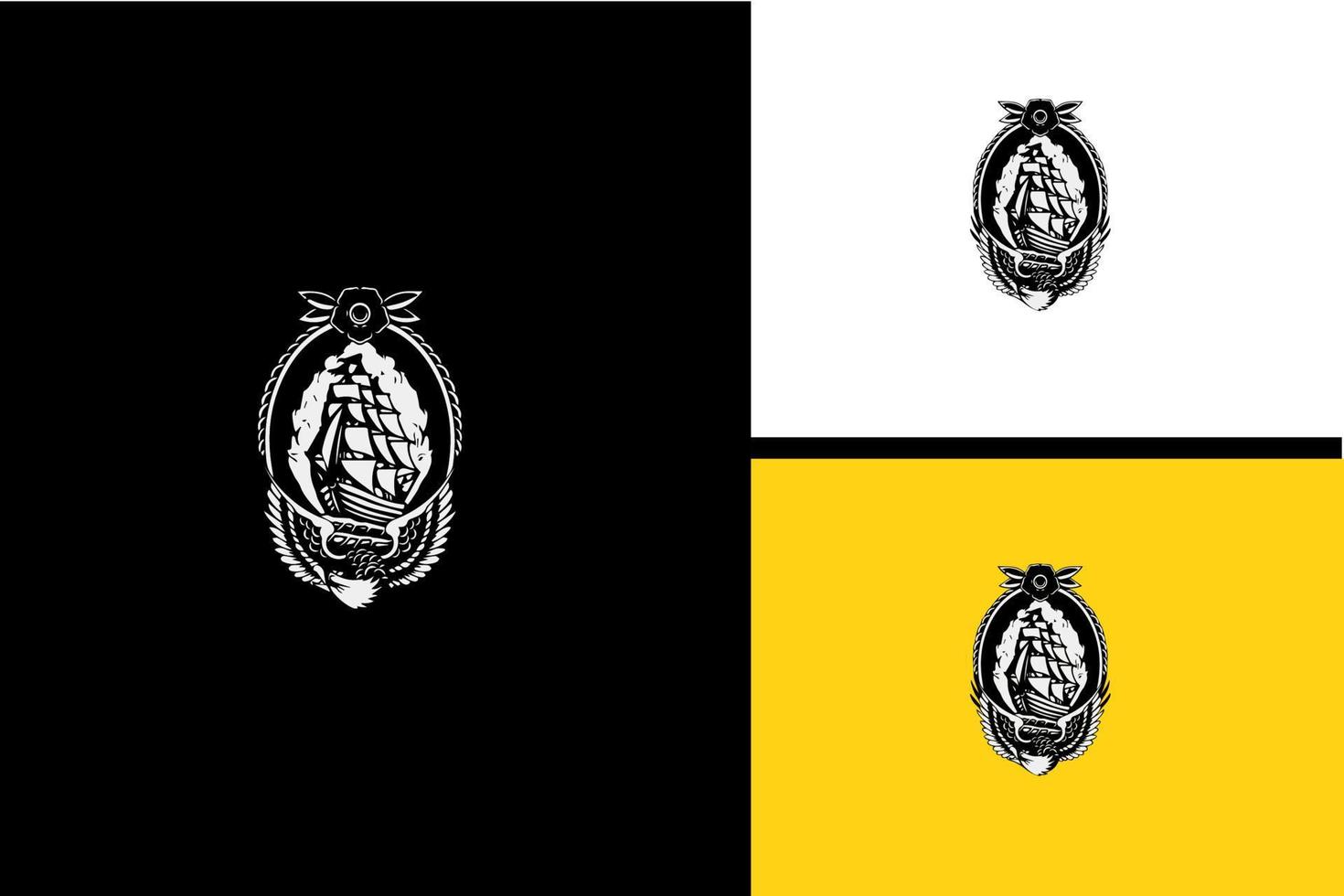ship and eagle vector illustration black and white
