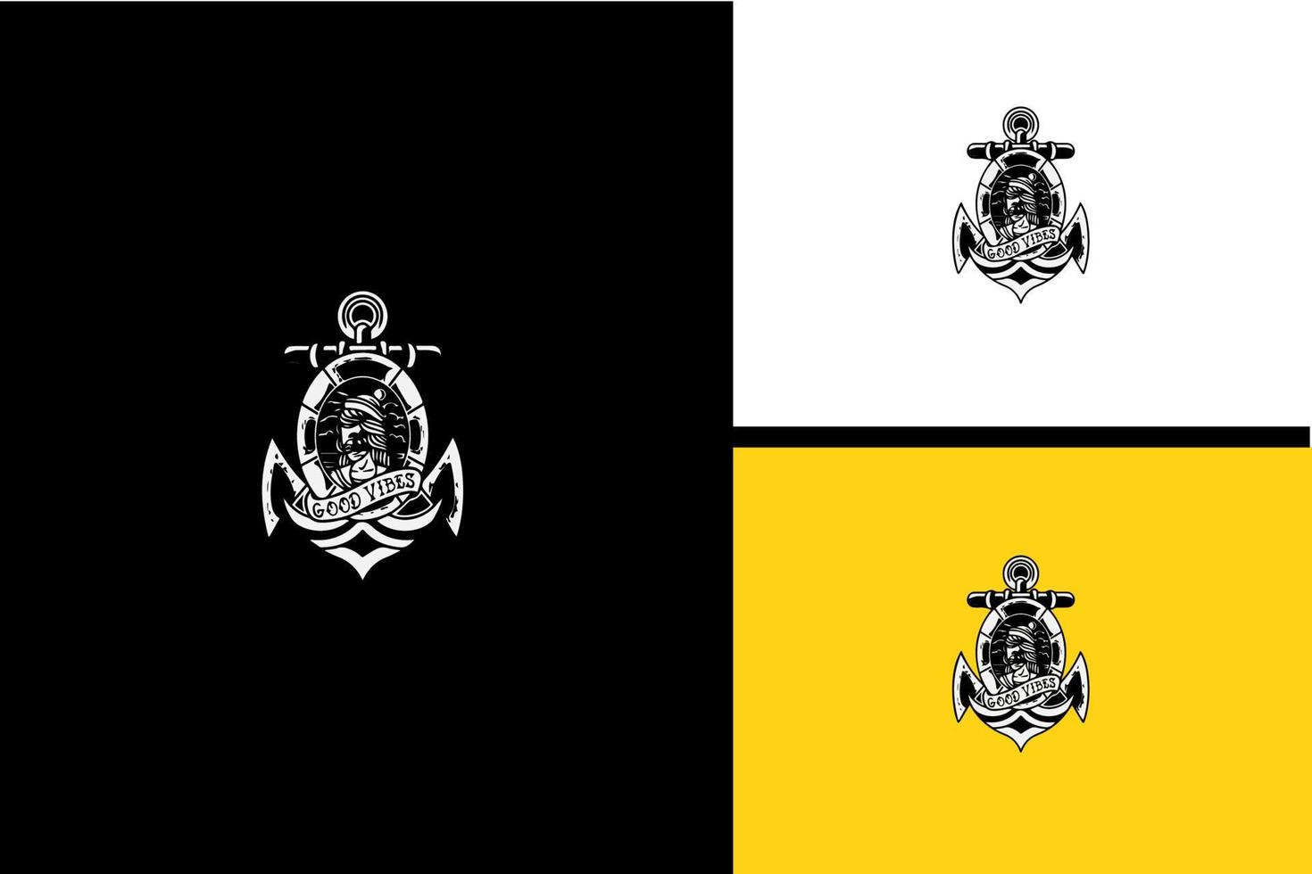 diseño de logotipo de ancla vector blanco y negro