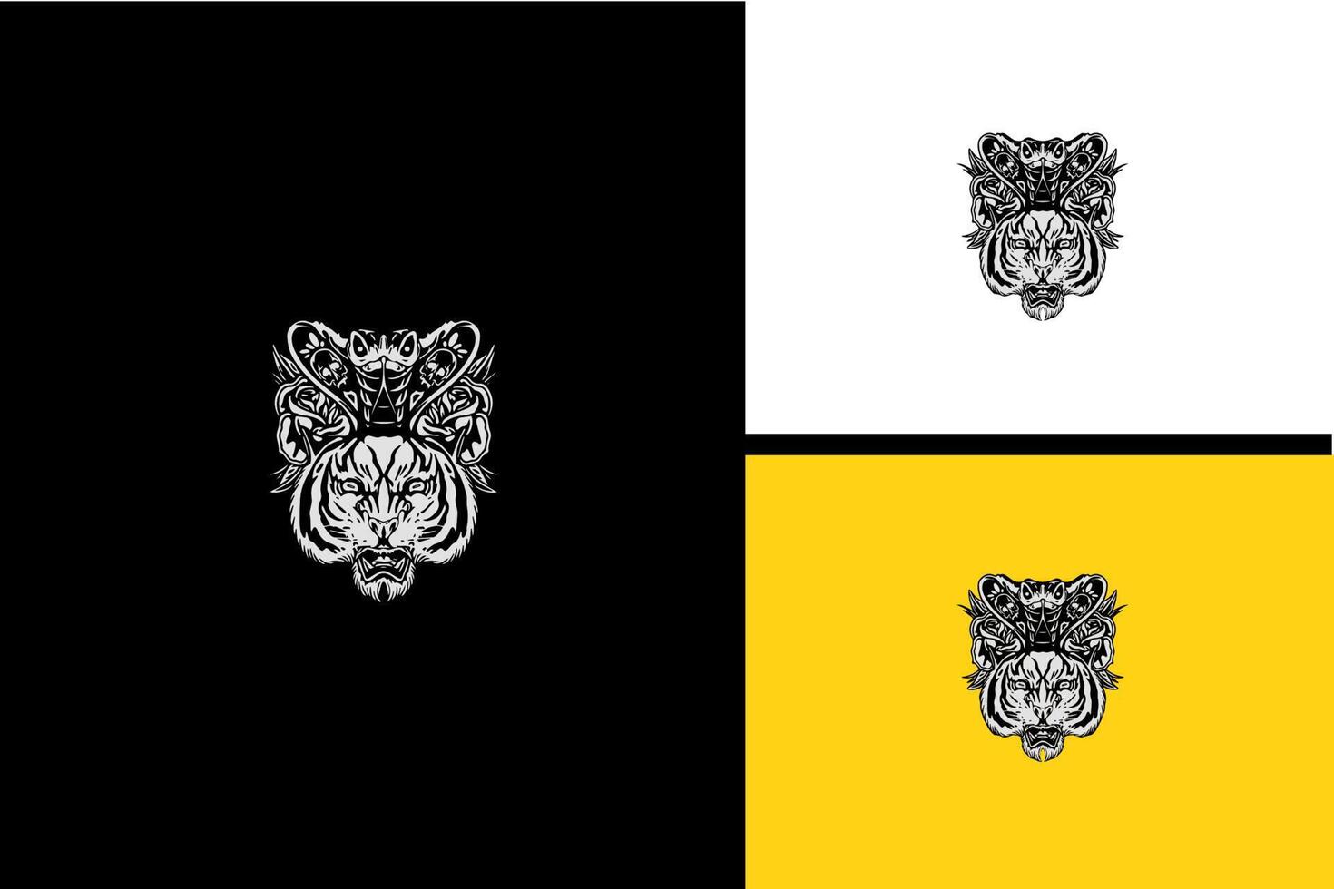 head tiger and head cobra vector black and white