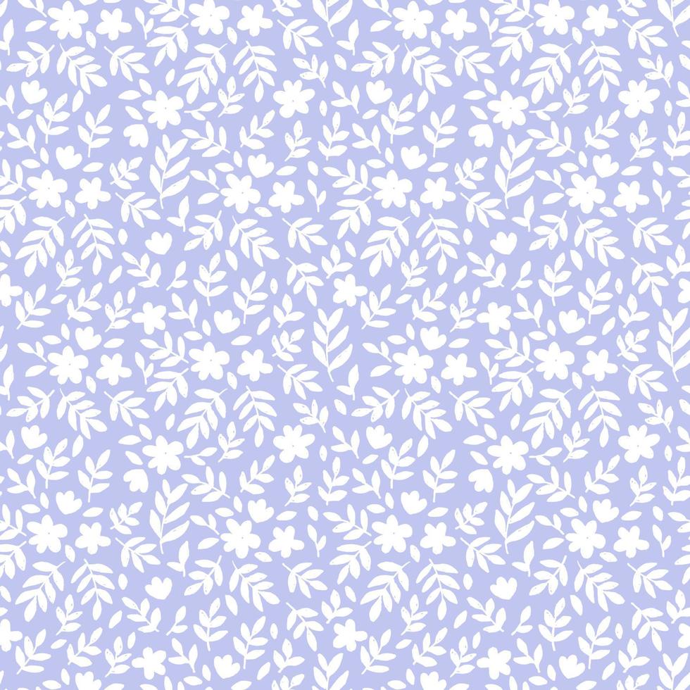 Small white flowers on blue background vector seamless pattern. Vintage floral background. Seamless vector pattern for design and fashion prints. Ditsy style.