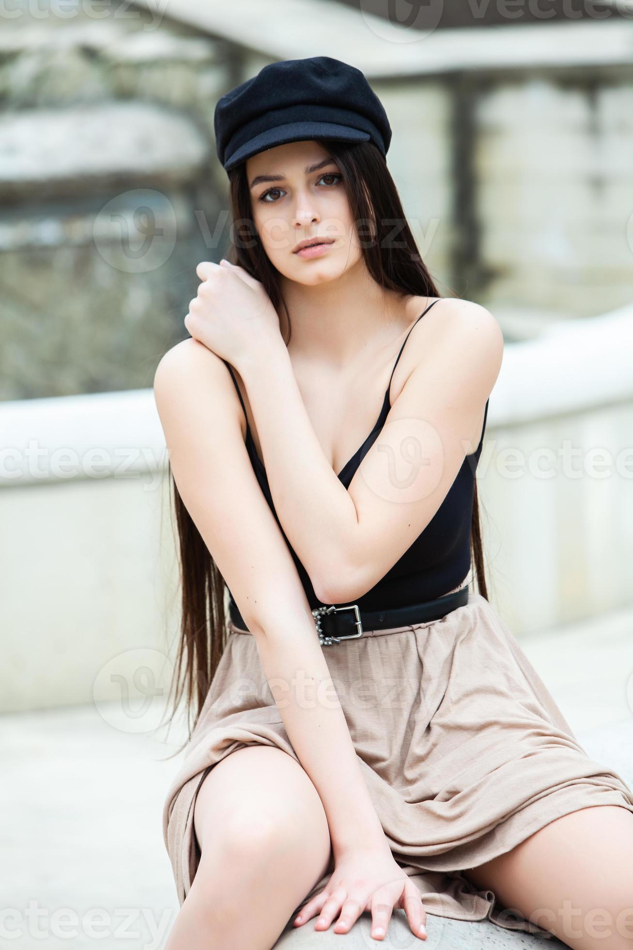 european girl beautiful white european girl with clean skin poses on the street in the  city 9321436 Stock Photo at Vecteezy