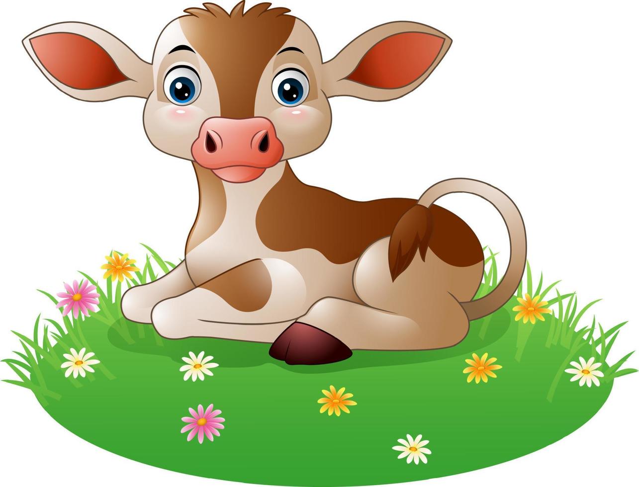 Cartoon cow sitting on grass vector