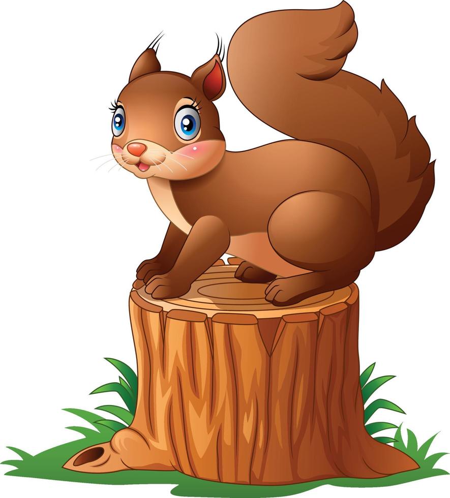 Cute squirrel cartoon on tree stump vector