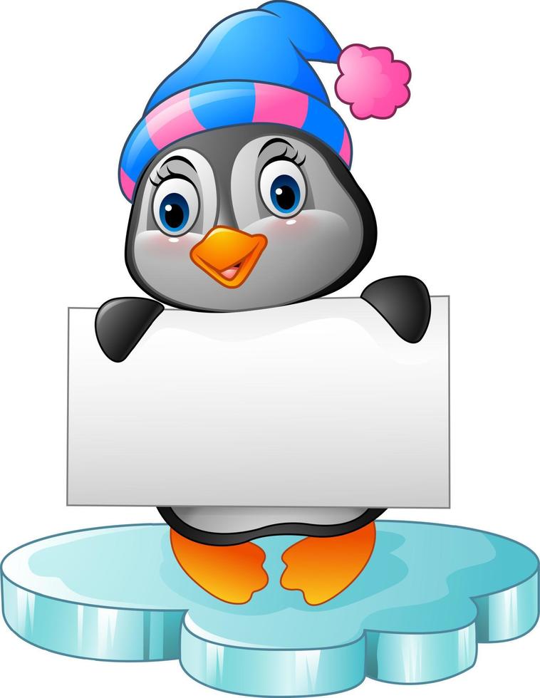 Cartoon penguin holding blank sign vector