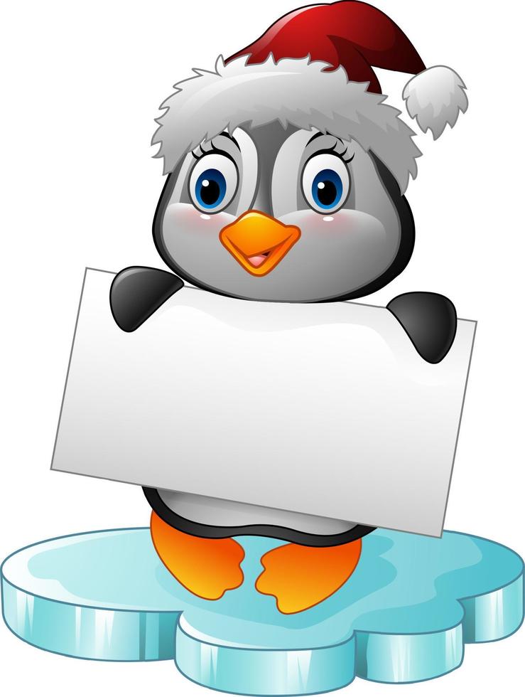 Cartoon penguin holding blank sign vector