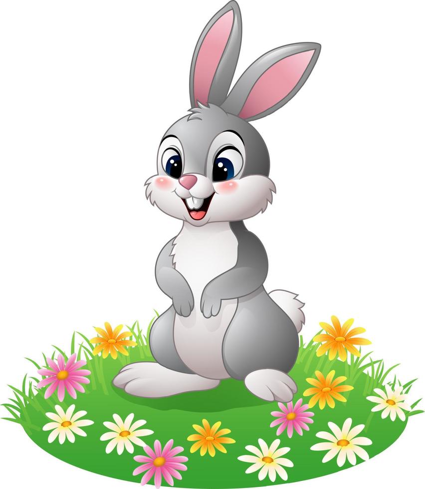 Cartoon rabbit on the grass vector