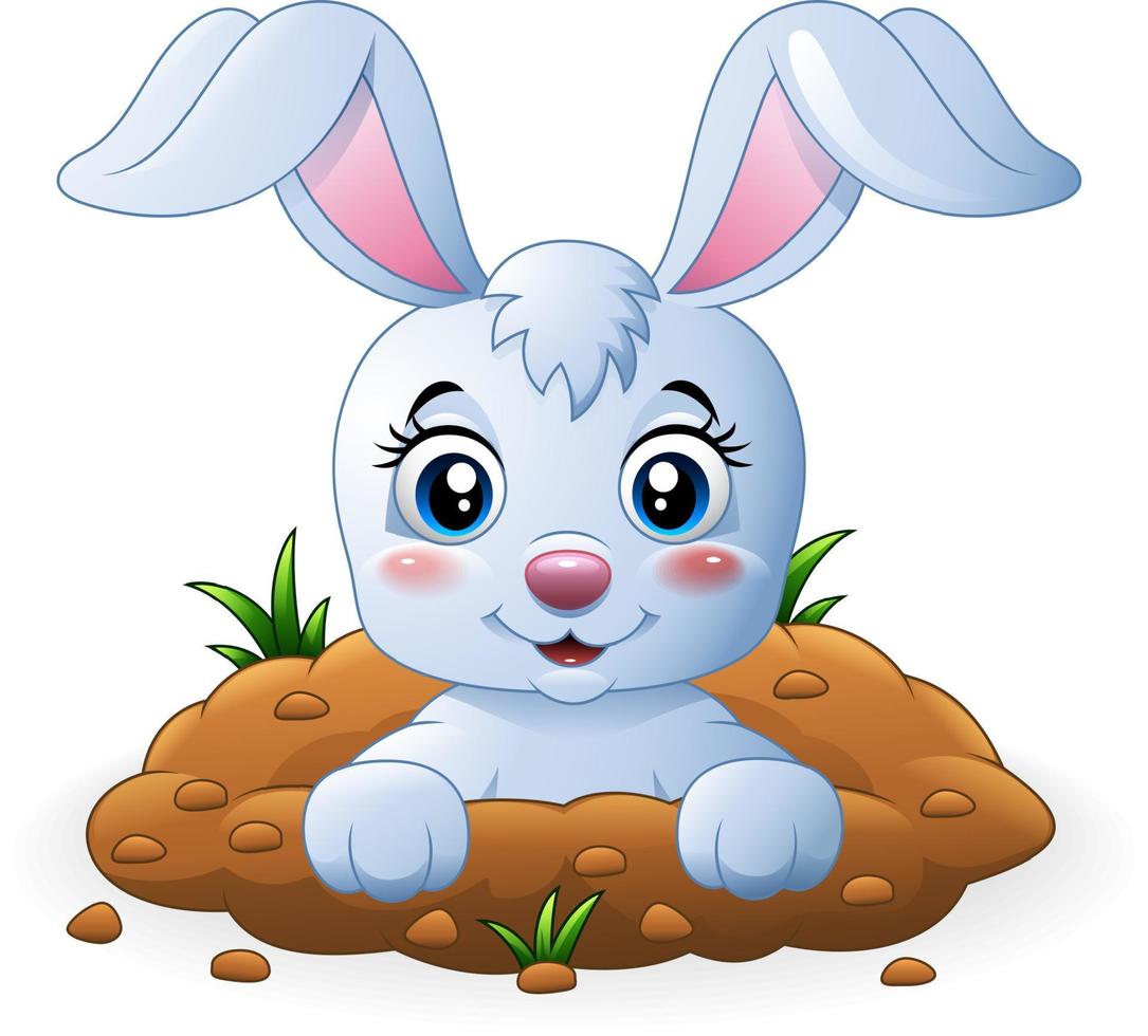 Happy bunny cartoon in the hole vector