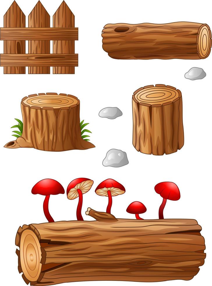 conjunto de ilustración de madera y tocón vector