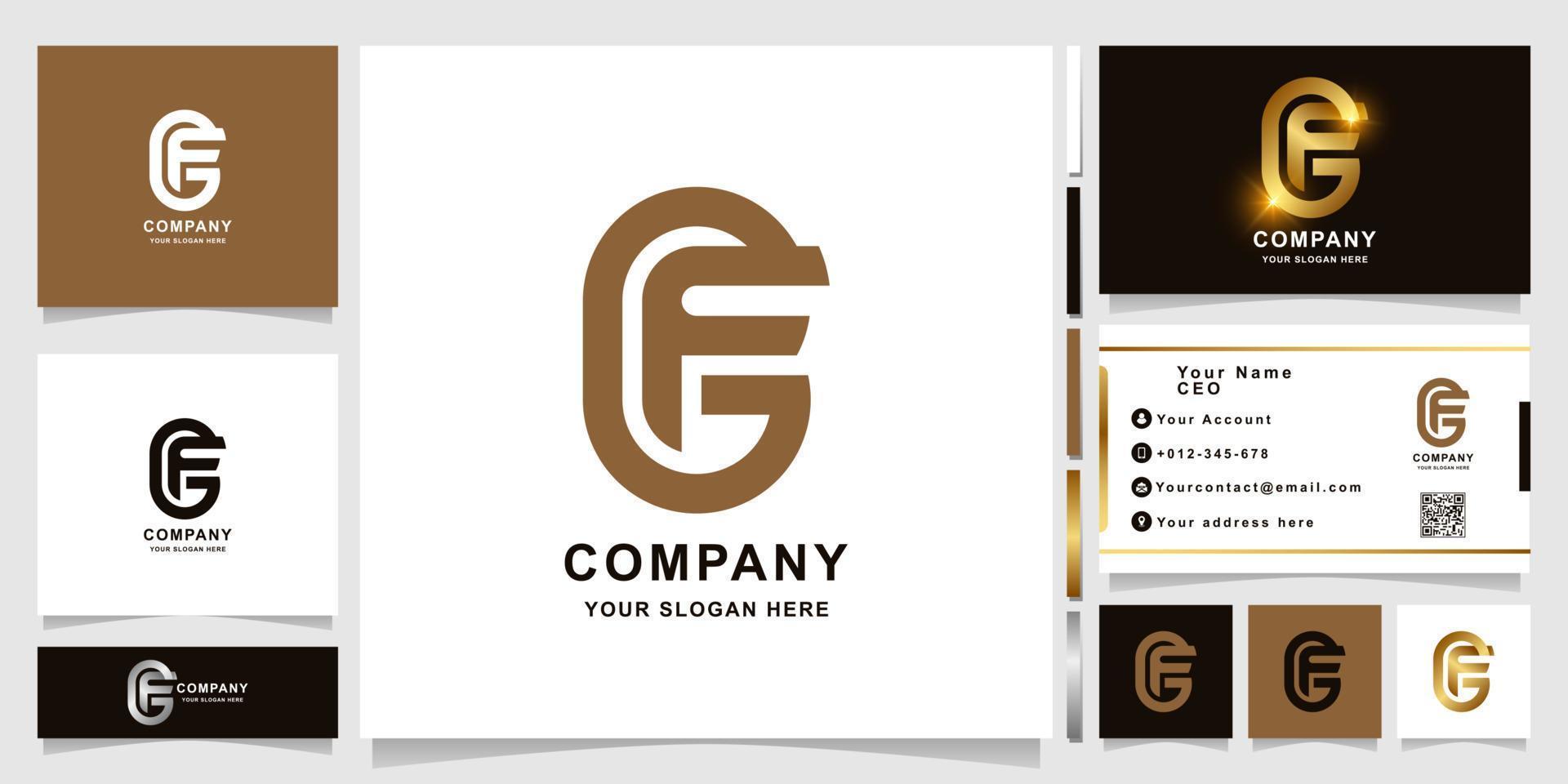 Minimalist letter GF or OE monogram logo template with business card design vector