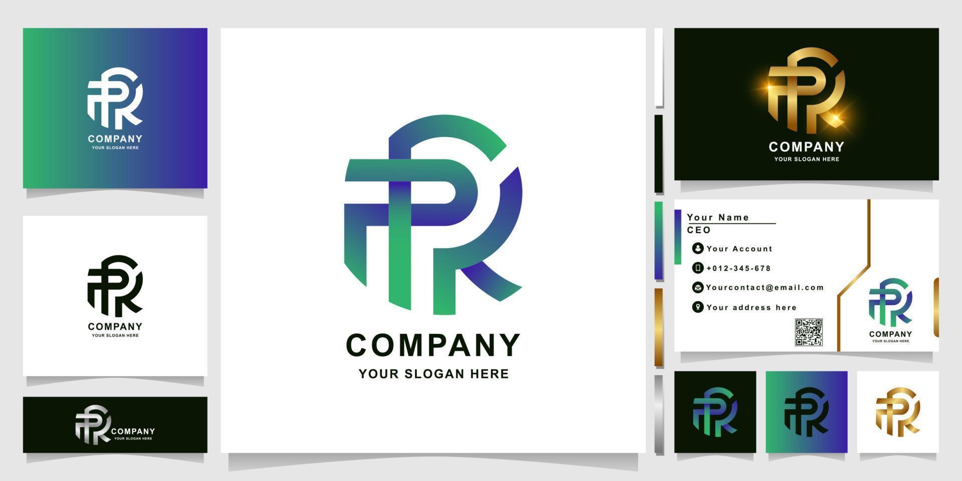 Minimalist letter PR, PPR or RP monogram logo template with business card design vector