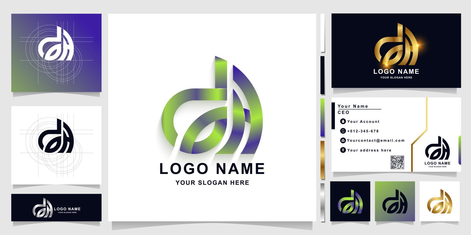 Letter CDA or DA monogram logo template with business card design vector