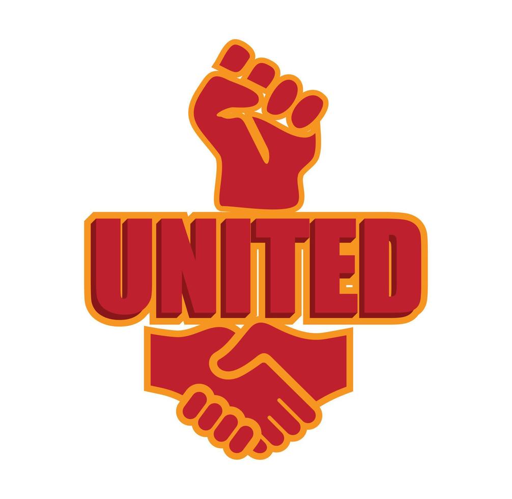 United written logo vector illustration with fist art on white background.