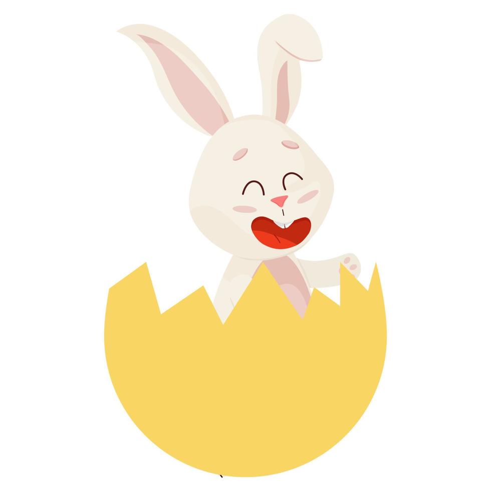 Bunny. Cute Smile Rabbit into Broken Egg. vector