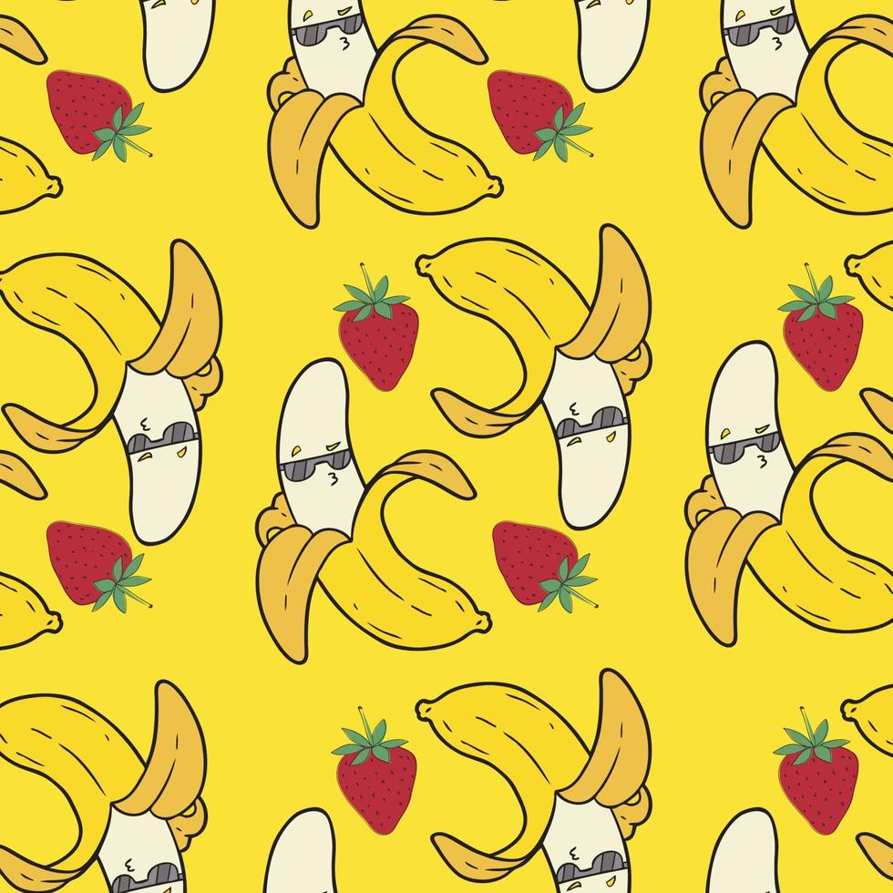 Seamless pattern of banana and Strawberry for summer concept vector