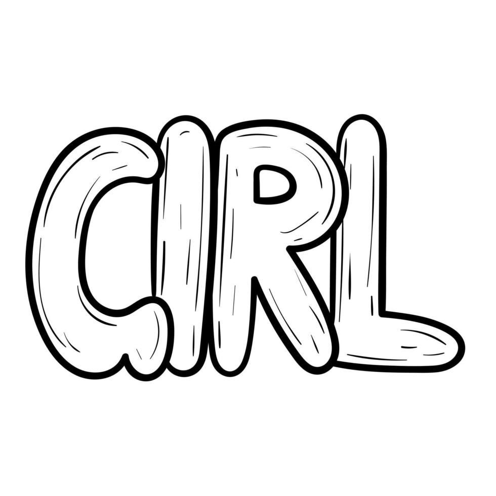 Hand drawn cartoon lettering, word girl, vector doodle isolated illustration.