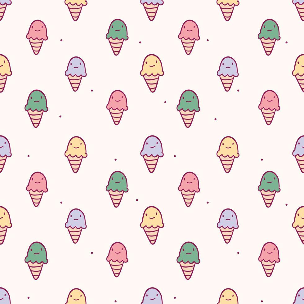 patrón vectorial sin costuras con lindas ilustraciones aisladas de garabatos. conos de helado multicolores brillantes. decoración para fondo o papel de regalo. vector