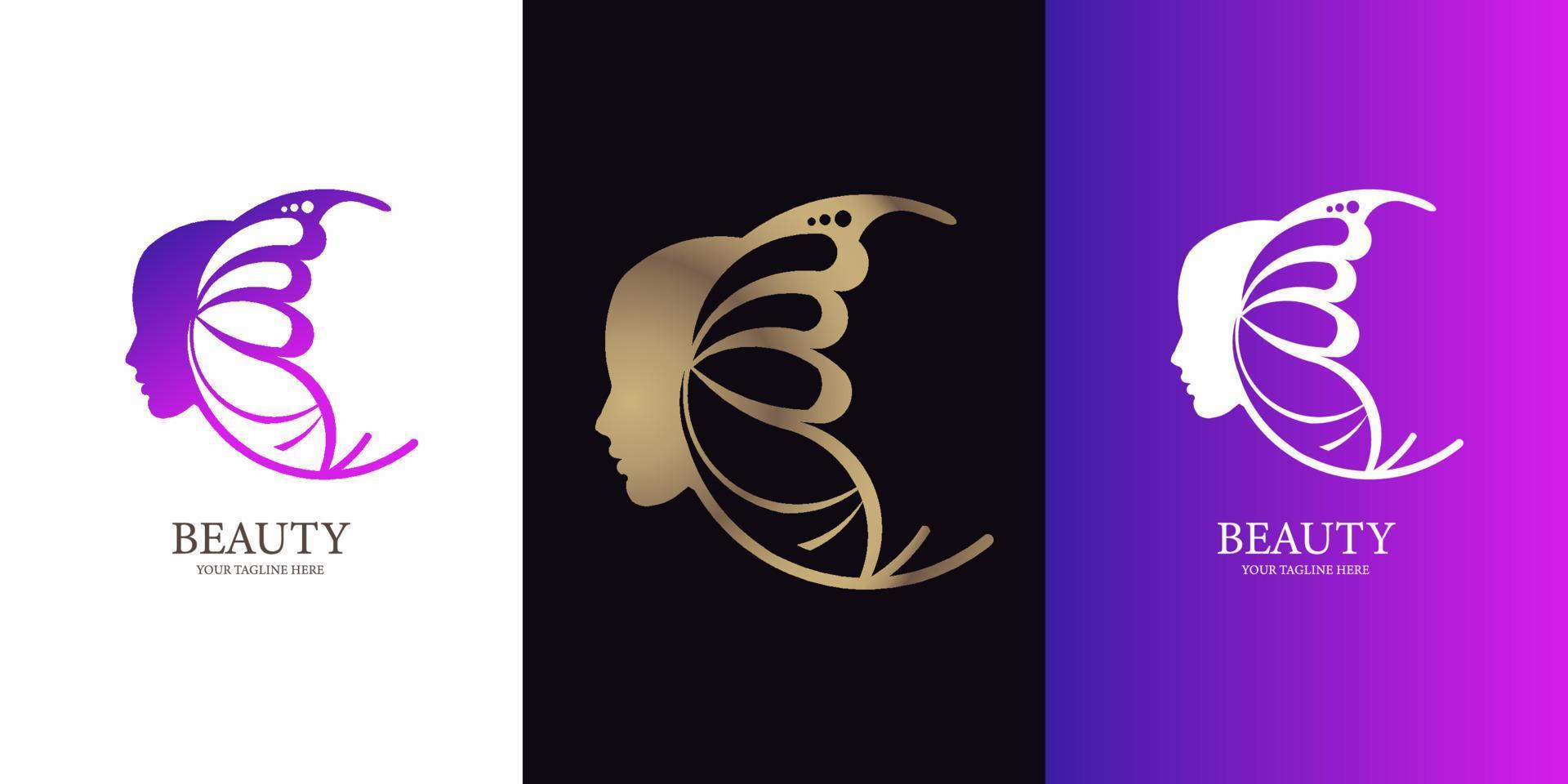 plantilla de logotipo de cuidado de belleza de cara de dama de mariposa vector