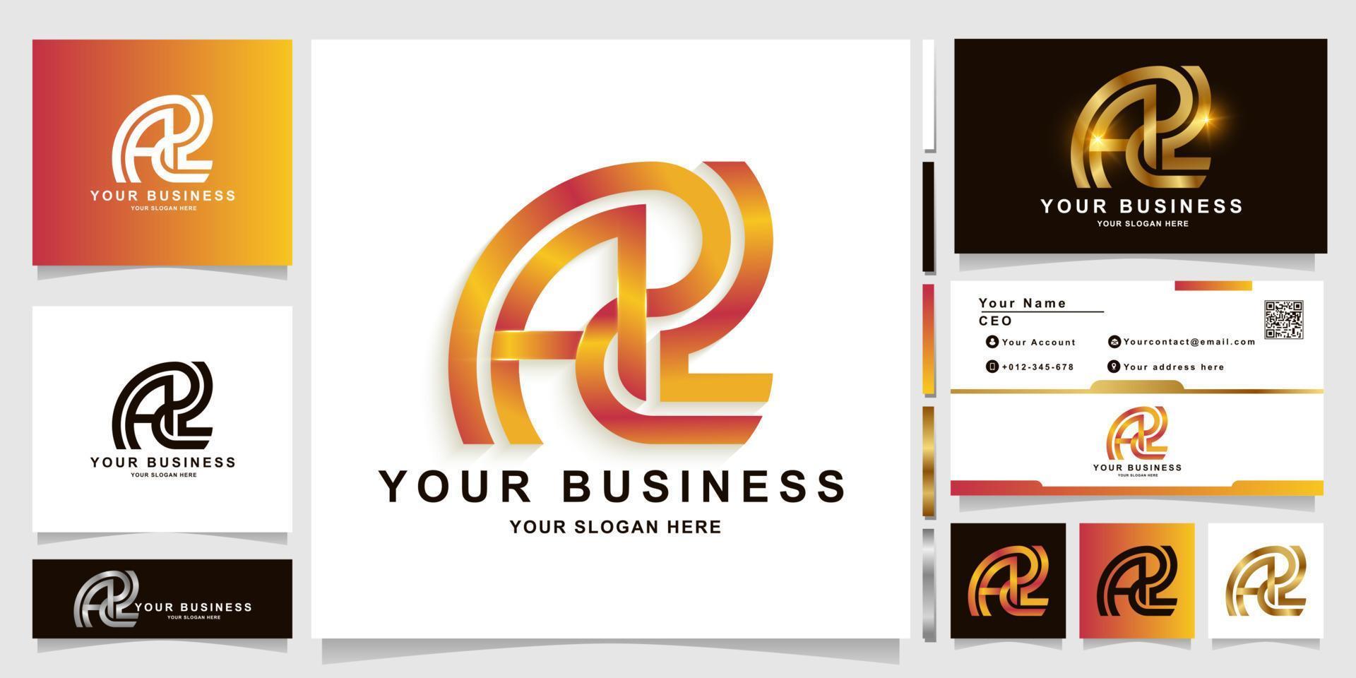 Letter AR or A2 monogram logo template with business card design vector