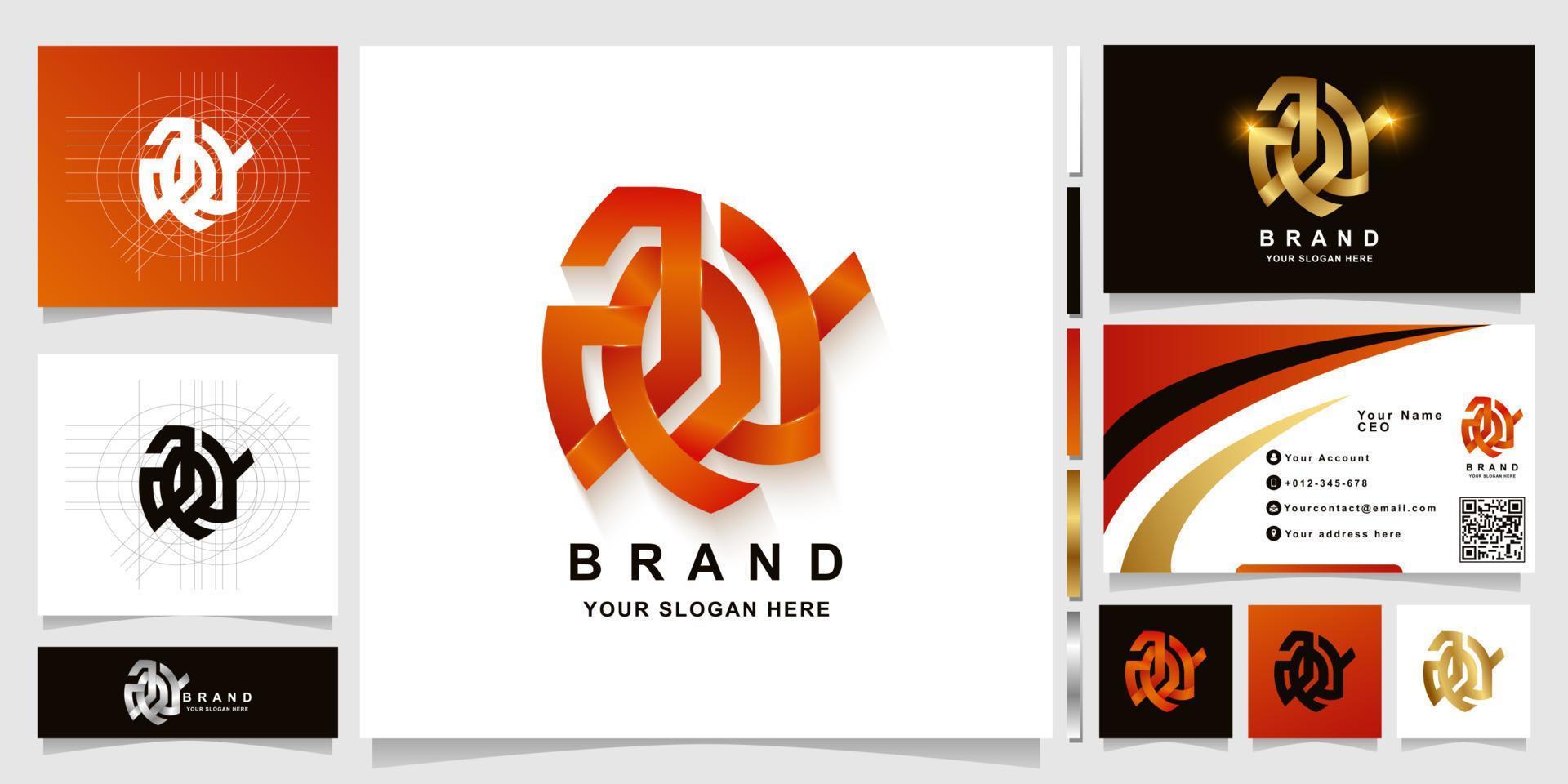Letter aRY or AN monogram logo template with business card design vector