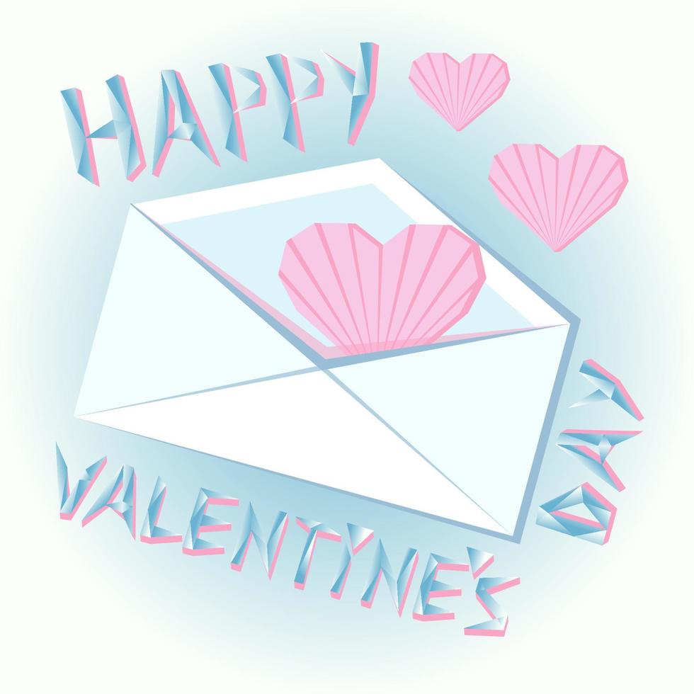 feliz día de san valentín sobre de origami con corazones voladores vector