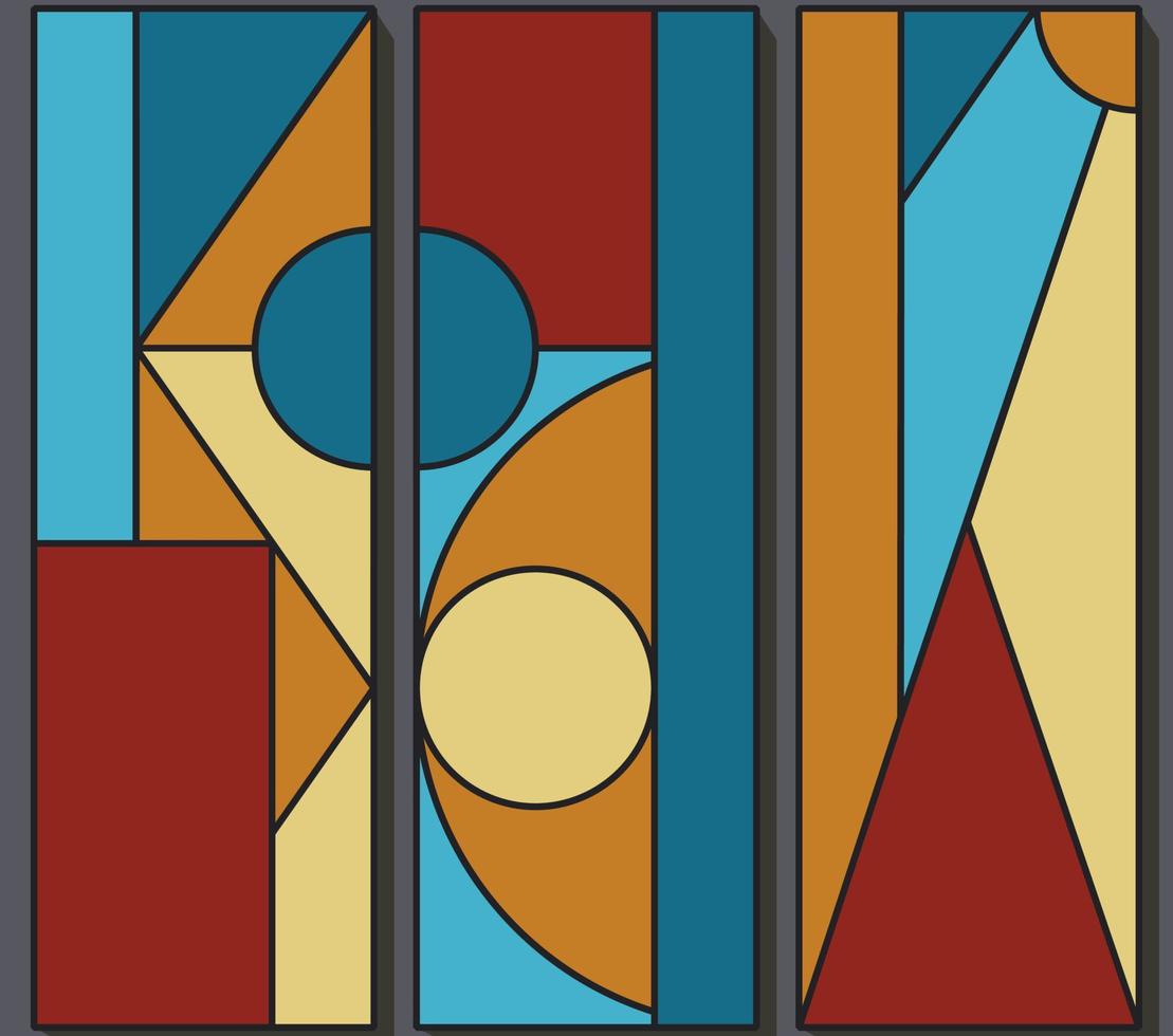 abstract geometric triptych in summer colors vector illustration