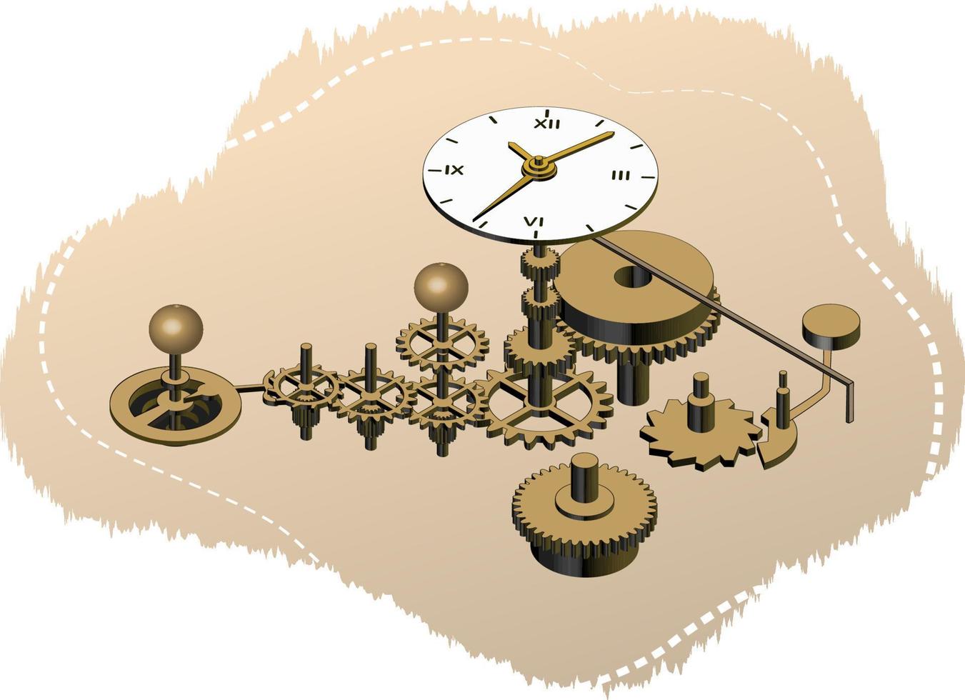 elements of the clockwork in isometric vector illustration