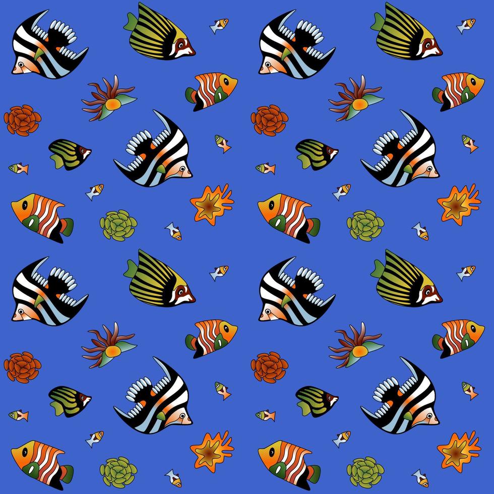 Underwater pattern with colorful fishes and plants vector illustration